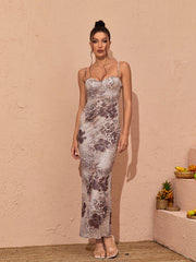 Magnolia Spaghetti Printed Midi Dress
