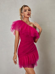 Margaret One Shoulder Tulle Mini Dress