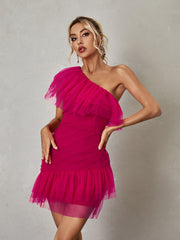 Margaret One Shoulder Tulle Mini Dress