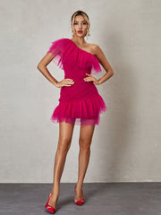 Margaret One Shoulder Tulle Mini Dress