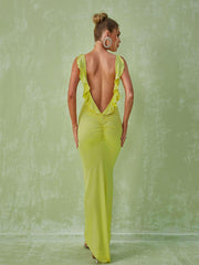 Marzia Backless Maxi Dress In Green