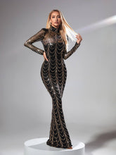 Melisande Long Sleeve Sequin Maxi Dress In Black