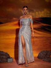 Mila Off Shoulder Sequin Split Maxi Dress