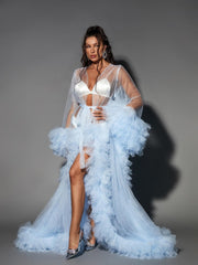 Nebula Long Sleeve Tulle Maxi Dress In Sky