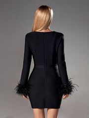 Nixie Long Sleeve Feather Bandage Dress In Black