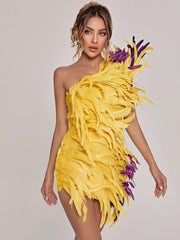 Paislee Asymmetric Feather Mini Dress