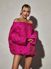 Ravina Long Sleeve Jacquard Mini Dress