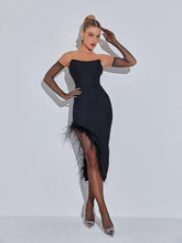 Esperanza Strapless Feather Bandage Dress In Black