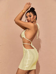 Rosalinda Halterneck Knit Mini Dress In Yellow