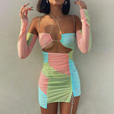 Juicy Fruit Asymmetric Ruched Mini Dress