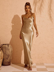 Sandra Satin Backless Maxi Dress In Gold