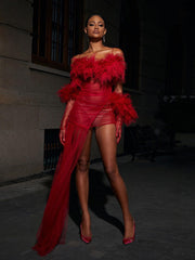 Satine Spaghetti Tulle Maxi Dress With Gloves