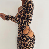 Leopard Rule Cut Out Bodycon Midi Dress