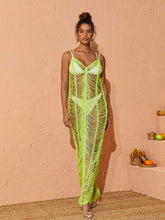 Sevilla V Neck Knitted Maxi Dress In Green