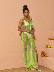 Sevilla V Neck Knitted Maxi Dress In Green