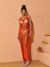 Sevilla V Neck Knitted Maxi Dress In Orange