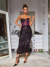 Sevyn Corset Sequin Midi Dress In Purple