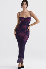 Sweetheart Bodycon Lace Mesh Sleeveless Printed Maxi Dress - Floral