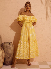 Soleil Off Shoulder Hollow Maxi Dress In Yellow