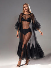 Tansy Pleated Mesh Dress In Black