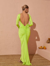 Verena Long Sleeve Backless Maxi Dress In Green
