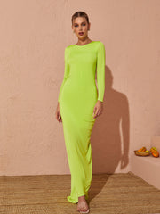 Verena Long Sleeve Backless Maxi Dress In Green
