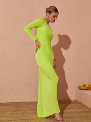 Verena Long Sleeve Backless Maxi Dress In Green