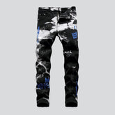 White bleach embroidered men's jeans