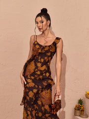 Zuri Ruffle Floral Printed Maxi Dress