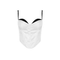 Sweetheart Satin Sleeveless Corset Crop Top - White