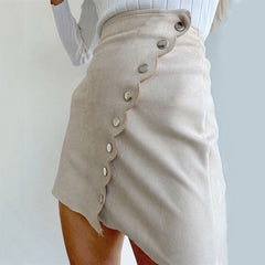 High Waist Button Up Faux Suede Wrap Mini Skirt - Beige