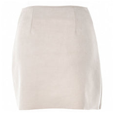 High Waist Button Up Faux Suede Wrap Mini Skirt - Beige