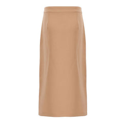Split Front Button Down High Waist Wrap Midi Skirt - Khaki