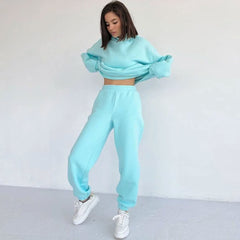 Patch Pocket Long Sleeve Hoodie Matching Set - Lake Blue
