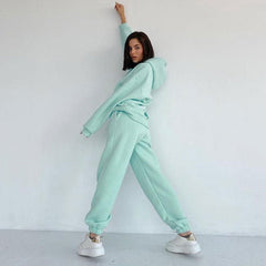 Patch Pocket Long Sleeve Hoodie Matching Set - Lake Blue