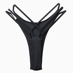 Brazilian Solid Cut Out Crisscross Bikini Thong Bottom - Black