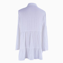 Long Sleeve Crochet Button Up Beach Cover Up - White