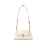 Celebrity Gold Tone Buckled Flap Front Leather Baguette Bag - Beige