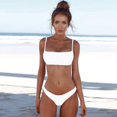 High Leg Square Neck Brazilian Bikini Set - White