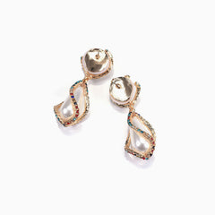 Colorful Rhinestone Pearlized Pendant Earrings - Multicolor