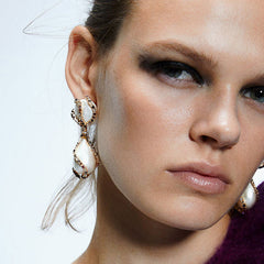 Colorful Rhinestone Pearlized Pendant Earrings - Multicolor