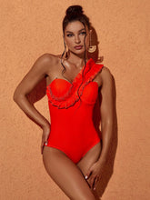 Electra One Shoulder Ruffle One Piece Swimsuit In Orange