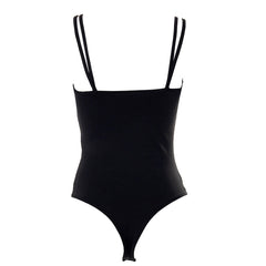 Fascinating Panel Double Strap High Cut Thong Bodysuit - Khaki