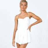 Flattering Ruffle Ruched Trim Mini Slip Sundress - White