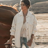 Fluffy Collared Button Down Long Sleeve Shacket - Beige