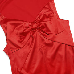 Bowknot Fishtail Sleeveless Backless Evening Maxi Dress - Red