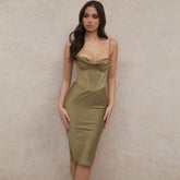 Cowl Neck Underwire Bustier Corset Midi Dress - Green