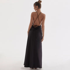 High Split Sleeveless Backless Evening Maxi Dress - Black
