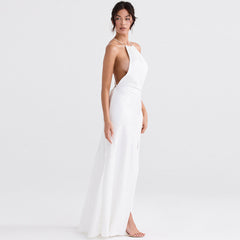 High Split Sleeveless Backless Evening Maxi Dress - White