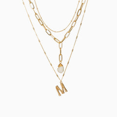 Gold Plated Charm Pendant Layered Necklace - Gold
